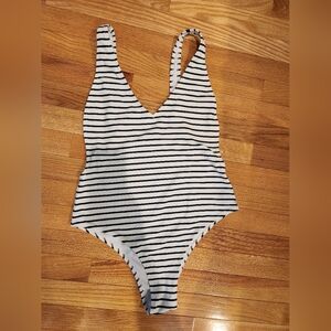 White and black striped cheeky one-piece swimsuit | Swimwear